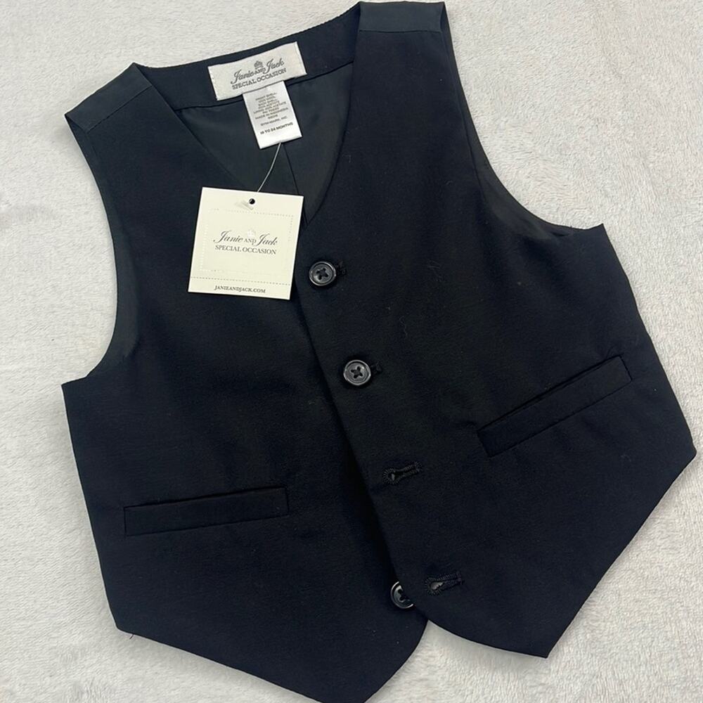 NWT Janie & Jack Special‎ Occasion 18-24 mos 100% Wool Black Vest